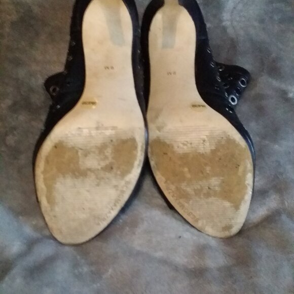 BCBGMAXAZRIA Lange Grommet Peep Toe Bootie in black leather. - Picture 3 of 4